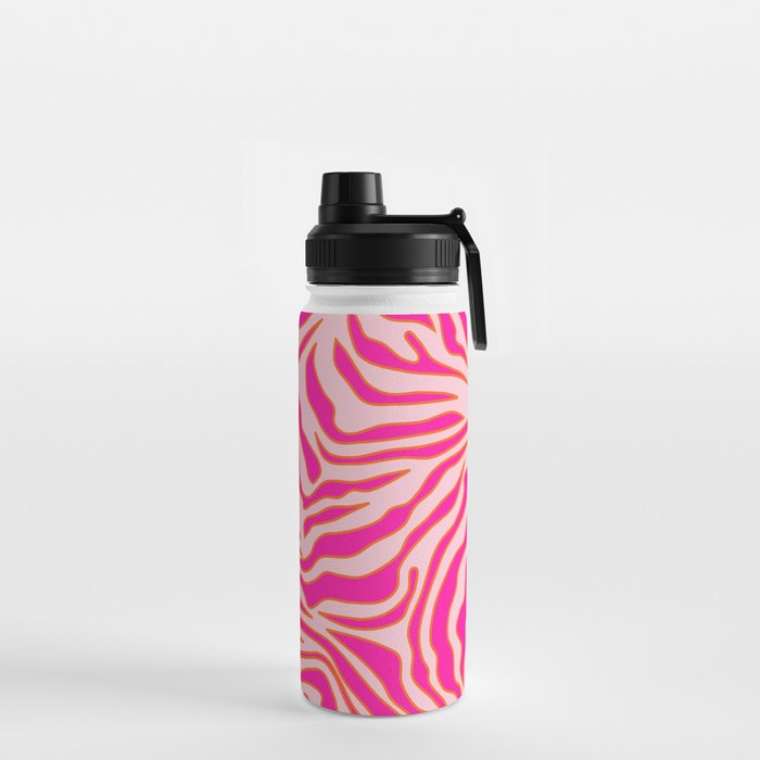 Zebra Print Pink And Orange Zebra Stripes Wild Animal Print Preppy Decor Modern Zebra Pattern Water Bottle Gallery Image 2
