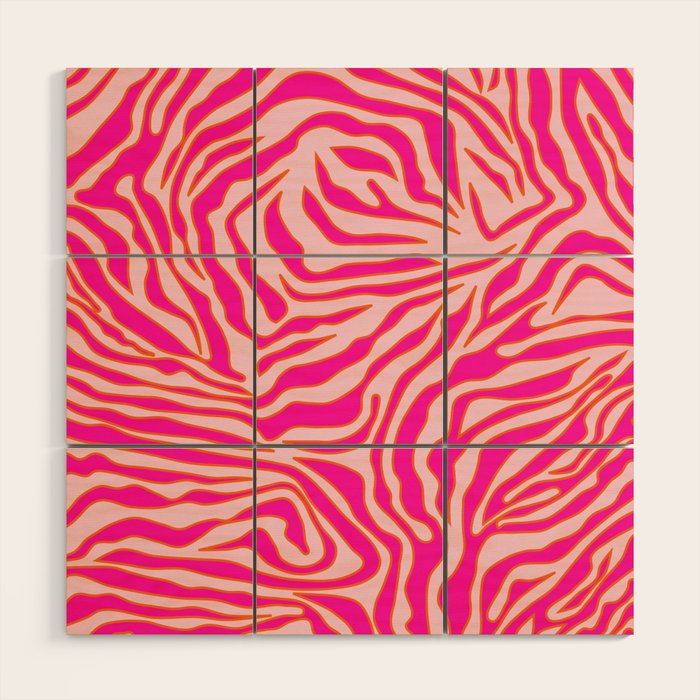 Zebra Print Pink And Orange Zebra Stripes Wild Animal Print Preppy Decor Modern Zebra Pattern Wood Wall Art Gallery Image 1