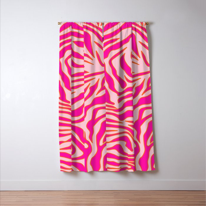 Zebra Print Pink And Orange Zebra Stripes Wild Animal Print Preppy Decor Modern Zebra Pattern Window Curtain Gallery Image 3