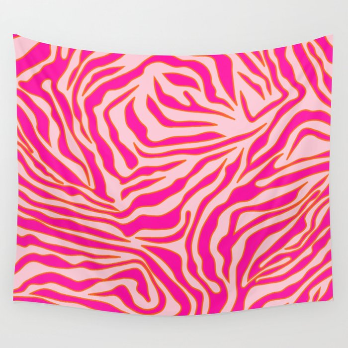 Zebra Print Pink And Orange Zebra Stripes Wild Animal Print Preppy Decor Modern Zebra Pattern Wall Tapestry Gallery Image 1