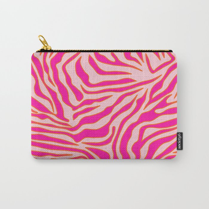 Zebra Print Pink And Orange Zebra Stripes Wild Animal Print Preppy Decor Modern Zebra Pattern Carry All Pouch Gallery Image 1