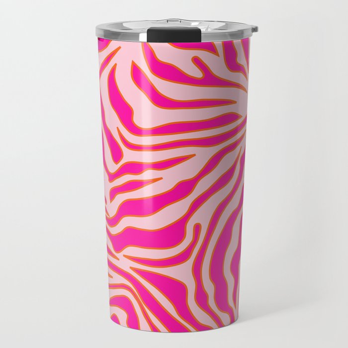 Zebra Print Pink And Orange Zebra Stripes Wild Animal Print Preppy Decor Modern Zebra Pattern Travel Mug Gallery Image 1