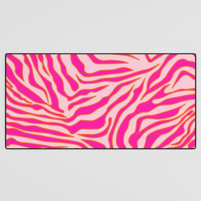 Zebra Print Pink And Orange Zebra Stripes Wild Animal Print Preppy Decor Modern Zebra Pattern Desk Mat Gallery Image 3