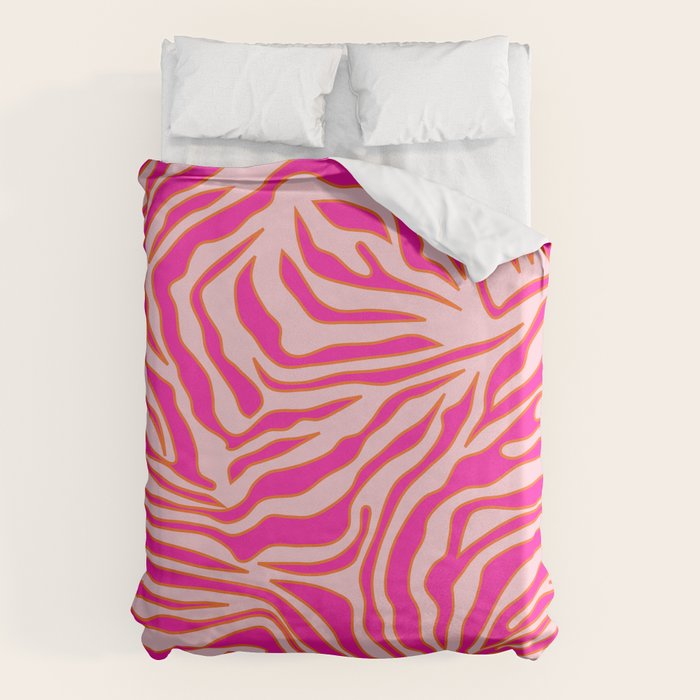 Zebra Print Pink And Orange Zebra Stripes Wild Animal Print Preppy Decor Modern Zebra Pattern Duvet Cover Gallery Image 6