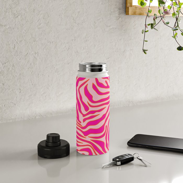 Zebra Print Pink And Orange Zebra Stripes Wild Animal Print Preppy Decor Modern Zebra Pattern Water Bottle Gallery Image 4