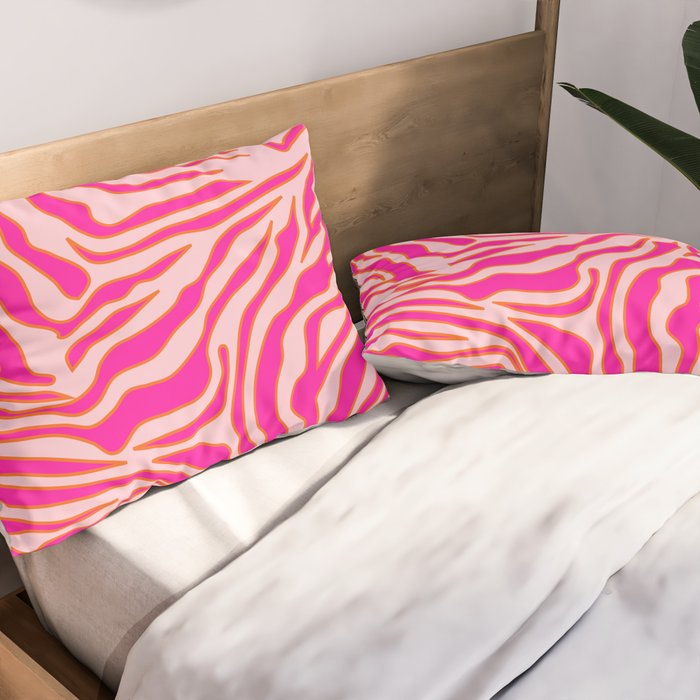 Zebra Print Pink And Orange Zebra Stripes Wild Animal Print Preppy Decor Modern Zebra Pattern Pillow Sham Gallery Image 2