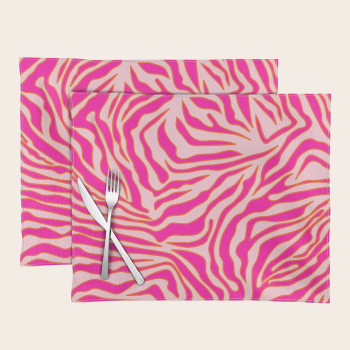 Zebra Print Pink And Orange Zebra Stripes Wild Animal Print Preppy Decor Modern Zebra Pattern Placemat Gallery Image 1