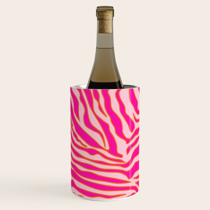 Zebra Print Pink And Orange Zebra Stripes Wild Animal Print Preppy Decor Modern Zebra Pattern Wine Chiller Gallery Image 2