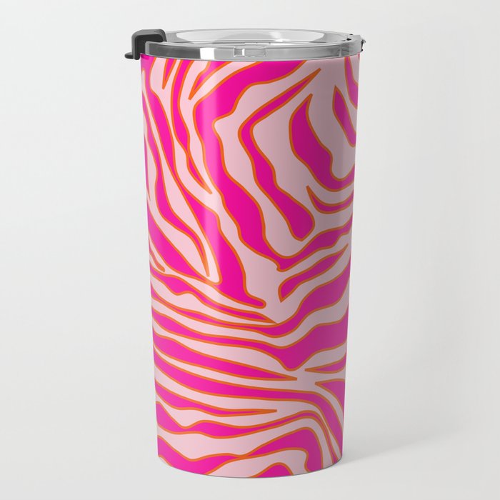Zebra Print Pink And Orange Zebra Stripes Wild Animal Print Preppy Decor Modern Zebra Pattern Travel Mug Gallery Image 3