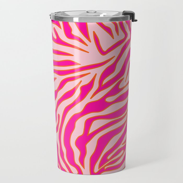 Zebra Print Pink And Orange Zebra Stripes Wild Animal Print Preppy Decor Modern Zebra Pattern Travel Mug Gallery Image 2