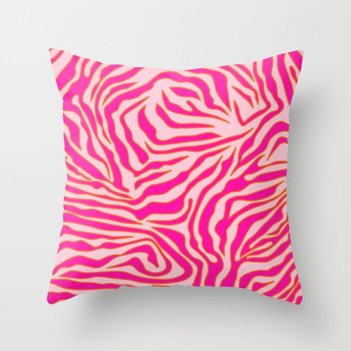 Zebra Print Pink And Orange Zebra Stripes Wild Animal Print Preppy Decor Modern Zebra Pattern Throw Pillow Gallery Image 6