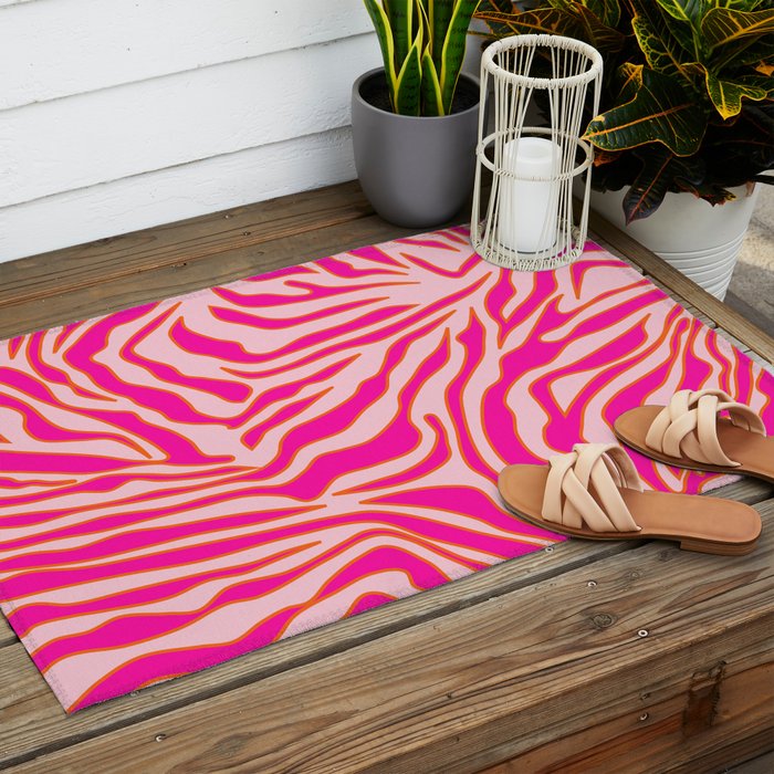 Zebra Print Pink And Orange Zebra Stripes Wild Animal Print Preppy Decor Modern Zebra Pattern Outdoor Rug Gallery Image 2