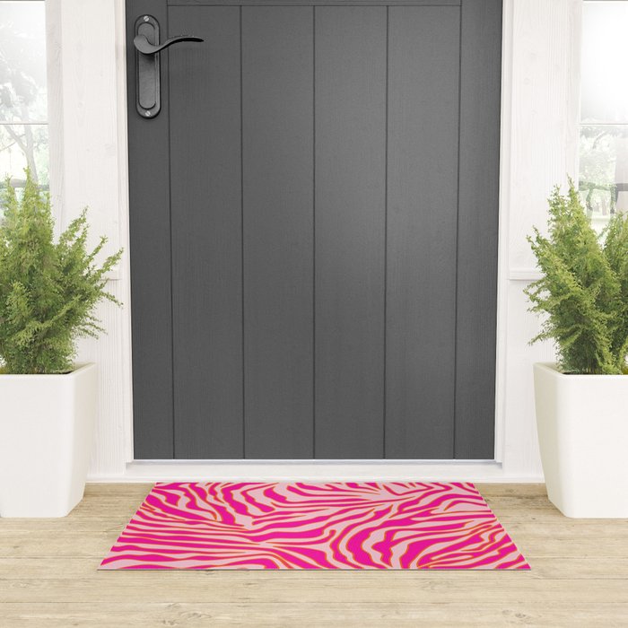 Zebra Print Pink And Orange Zebra Stripes Wild Animal Print Preppy Decor Modern Zebra Pattern Welcome Mat Gallery Image 3
