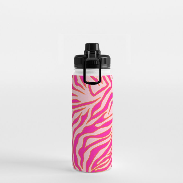 Zebra Print Pink And Orange Zebra Stripes Wild Animal Print Preppy Decor Modern Zebra Pattern Water Bottle Gallery Image 2
