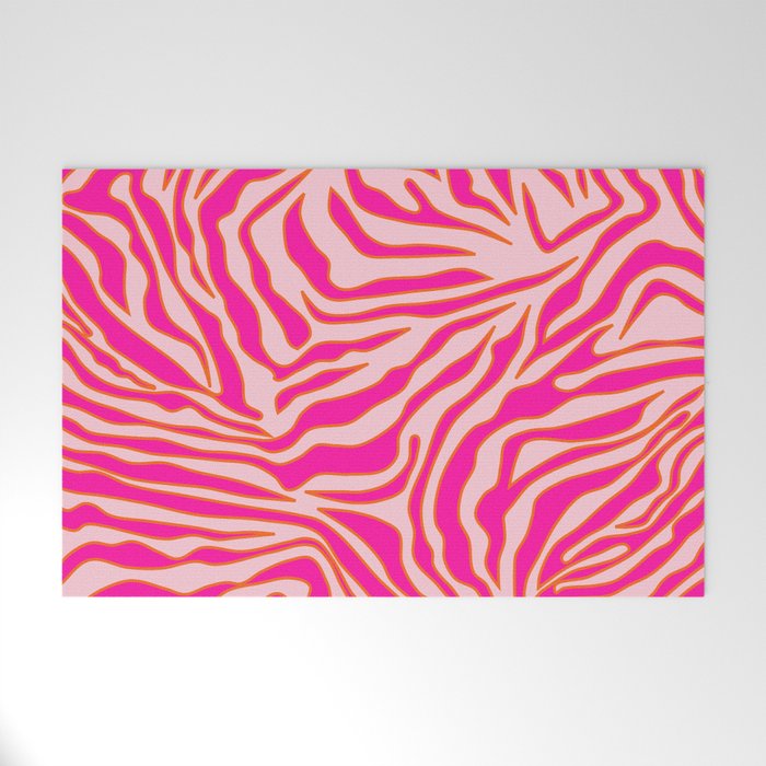 Zebra Print Pink And Orange Zebra Stripes Wild Animal Print Preppy Decor Modern Zebra Pattern Welcome Mat Gallery Image 1