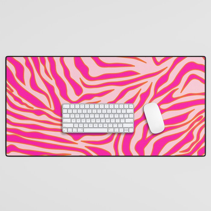 Zebra Print Pink And Orange Zebra Stripes Wild Animal Print Preppy Decor Modern Zebra Pattern Desk Mat Gallery Image 1