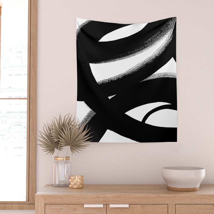 Brush Stroke â Black Abstract Wall Tapestry Gallery Image 2