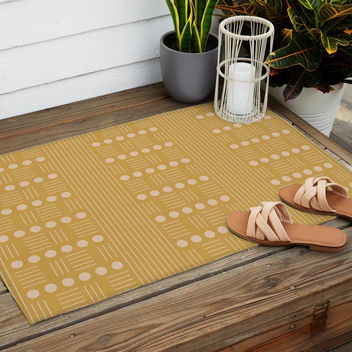 Lines and Circle in Mustard Outdoor Rug Gallery Image 2