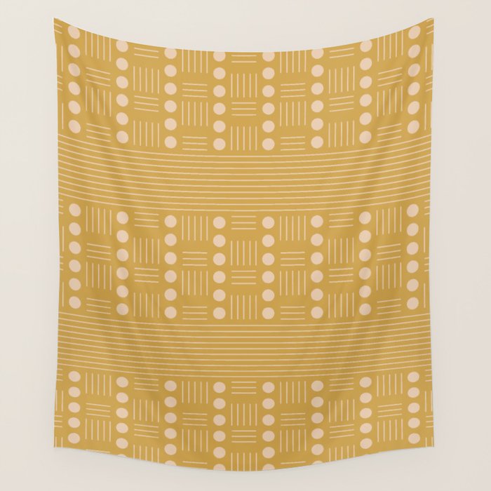 Lines and Circle in Mustard Wall Tapestry Gallery Image 1