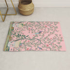 Chinoiserie Pink Fresco Floral Garden Birds Oriental Botanical Rug Gallery Image 1
