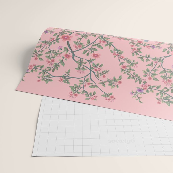 Chinoiserie Pink Fresco Floral Garden Birds Oriental Botanical Wrapping Paper Gallery Image 2