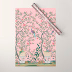 Chinoiserie Pink Fresco Floral Garden Birds Oriental Botanical Wrapping Paper Gallery Image 1