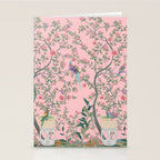 Chinoiserie Pink Fresco Floral Garden Birds Oriental Botanical Stationery Card Gallery Image 2