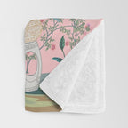 Chinoiserie Pink Fresco Floral Garden Birds Oriental Botanical Throw Blanket Gallery Image 3