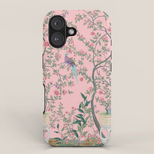 Chinoiserie Pink Fresco Floral Garden Birds Oriental Botanical Iphone Case Gallery Image 1
