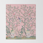 Chinoiserie Pink Fresco Floral Garden Birds Oriental Botanical Throw Blanket Gallery Image 2