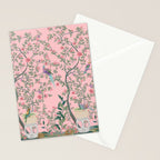 Chinoiserie Pink Fresco Floral Garden Birds Oriental Botanical Stationery Card Gallery Image 2