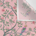 Chinoiserie Pink Fresco Floral Garden Birds Oriental Botanical Wall Tapestry Gallery Image 3
