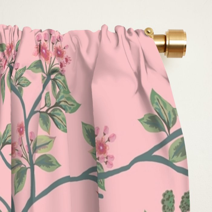 Chinoiserie Pink Fresco Floral Garden Birds Oriental Botanical Window Curtain Gallery Image 2