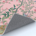 Chinoiserie Pink Fresco Floral Garden Birds Oriental Botanical Rug Gallery Image 4