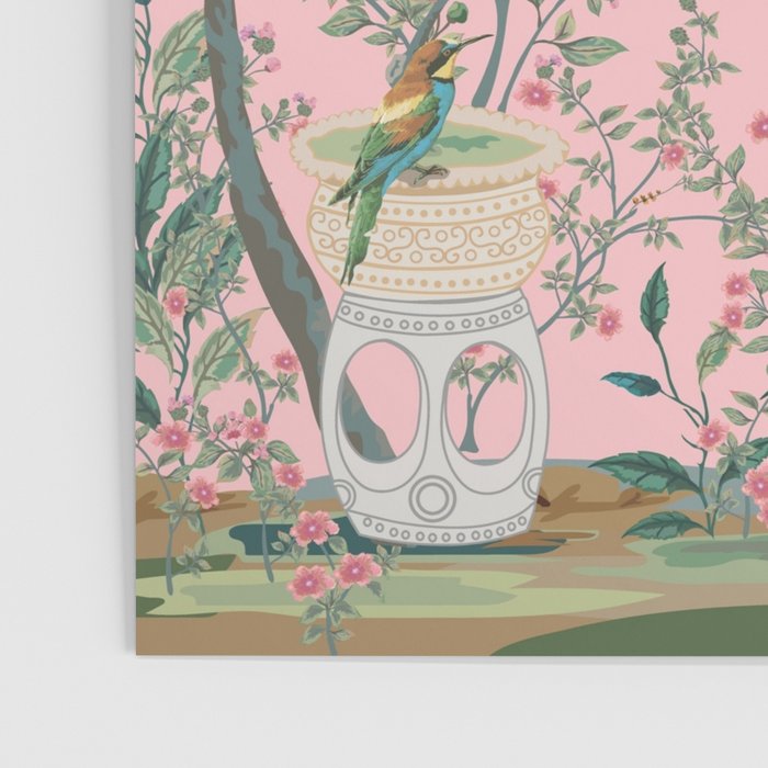 Chinoiserie Pink Fresco Floral Garden Birds Oriental Botanical Poster Gallery Image 3