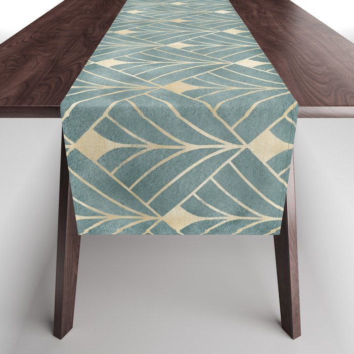 Art Deco Diamonds in Teal and Gold Table Runner Gallery Image 1