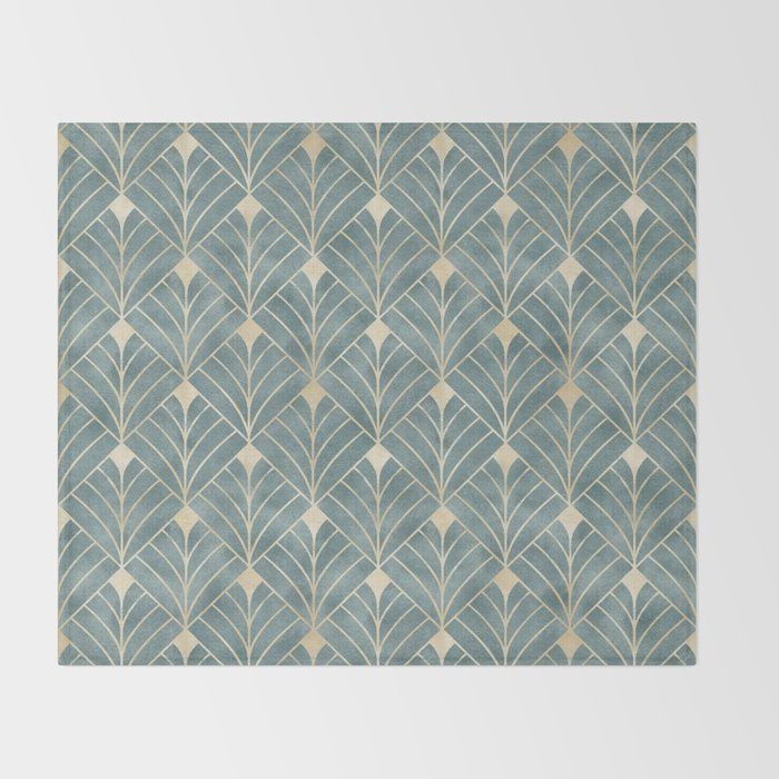 Art Deco Diamonds in Teal and Gold Throw Blanket Gallery Image 2