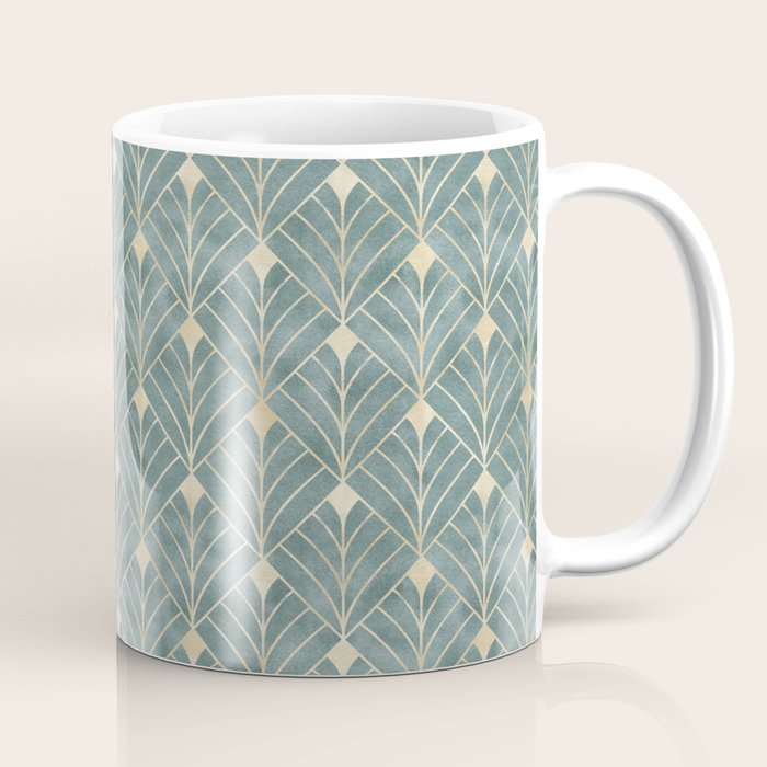 Art Deco Diamonds in Teal and Gold Coffee Mug Gallery Image 1