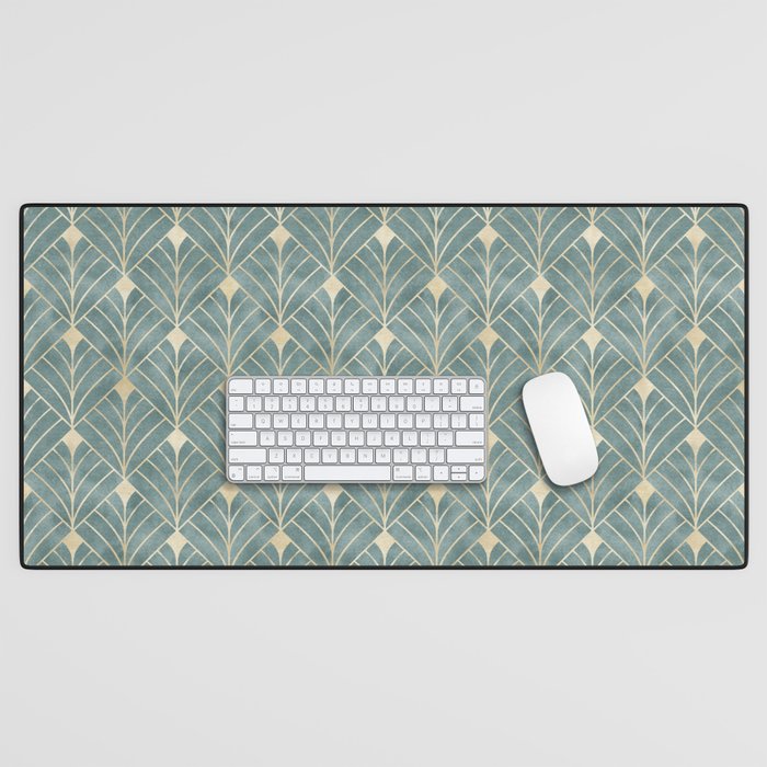 Art Deco Diamonds in Teal and Gold Desk Mat Gallery Image 1