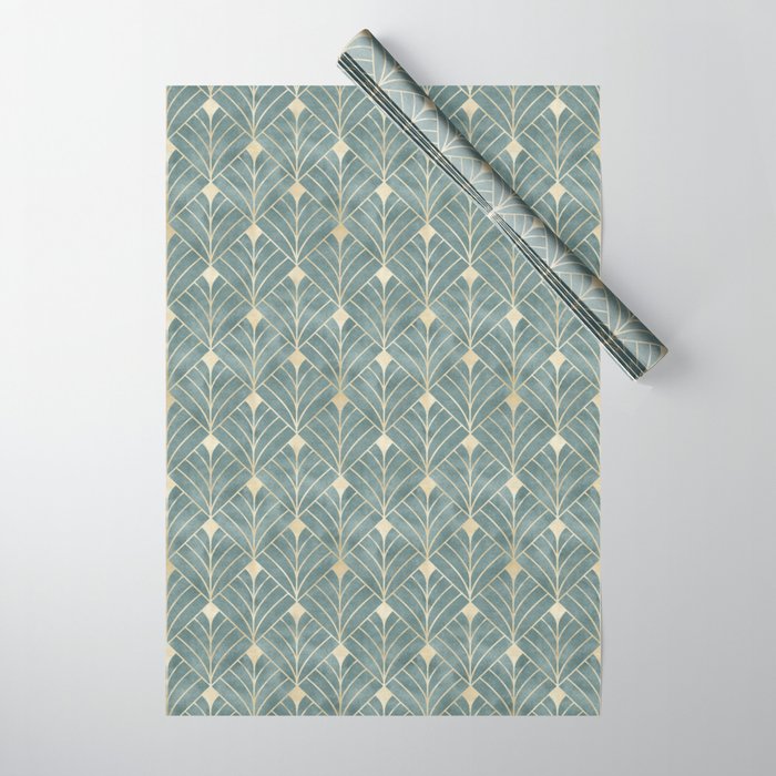 Art Deco Diamonds in Teal and Gold Wrapping Paper Gallery Image 1