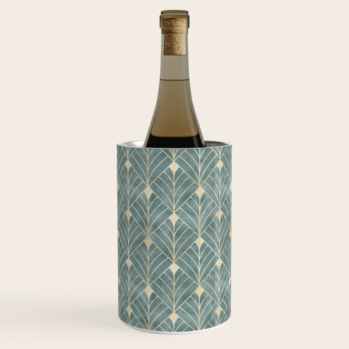 Art Deco Diamonds in Teal and Gold Wine Chiller Gallery Image 1
