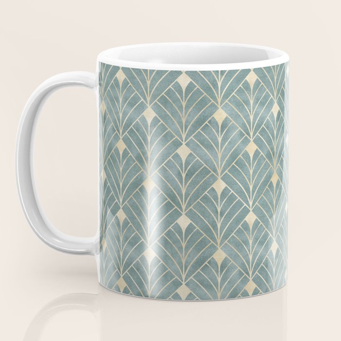 Art Deco Diamonds in Teal and Gold Coffee Mug Gallery Image 3