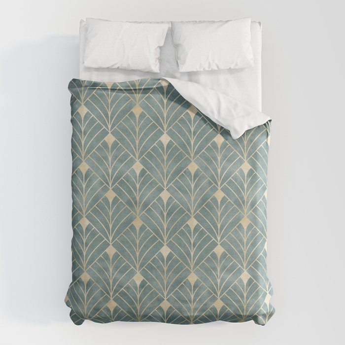 Art Deco Diamonds in Teal and Gold Duvet Cover Gallery Image 6
