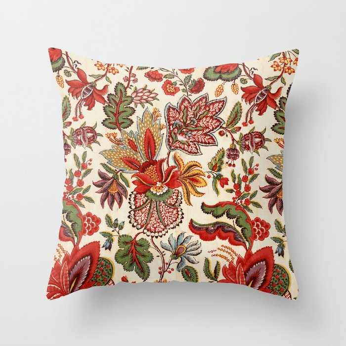 Merry Christmas Vintage Floral Vector Pattern Throw Pillow Gallery Image 1
