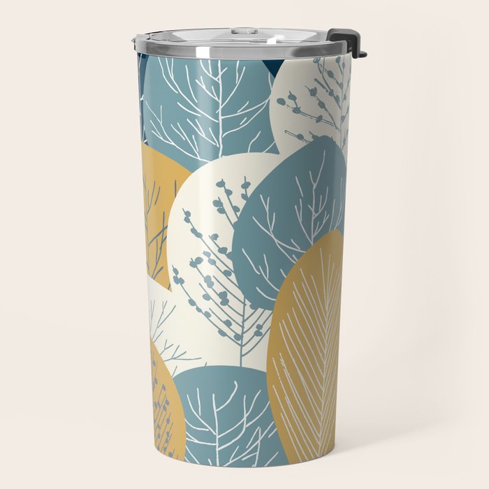 Forest Woodland Trees, Blue, Teal and Yellow, Floral Prints Travel Mug Gallery Image 2