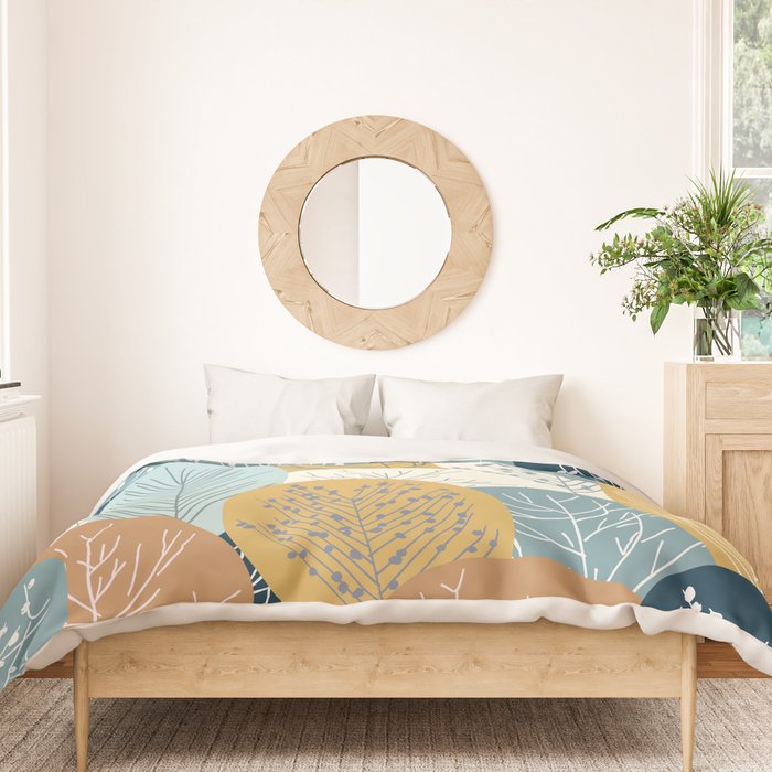 Forest Woodland Trees, Blue, Teal and Yellow, Floral Prints Duvet Cover Gallery Image 3
