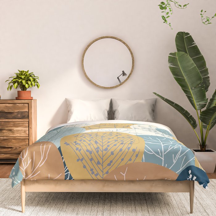 Forest Woodland Trees, Blue, Teal and Yellow, Floral Prints Comforter Gallery Image 3