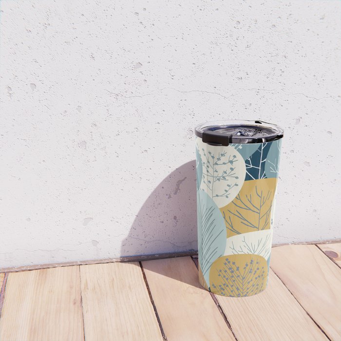 Forest Woodland Trees, Blue, Teal and Yellow, Floral Prints Travel Mug Gallery Image 4