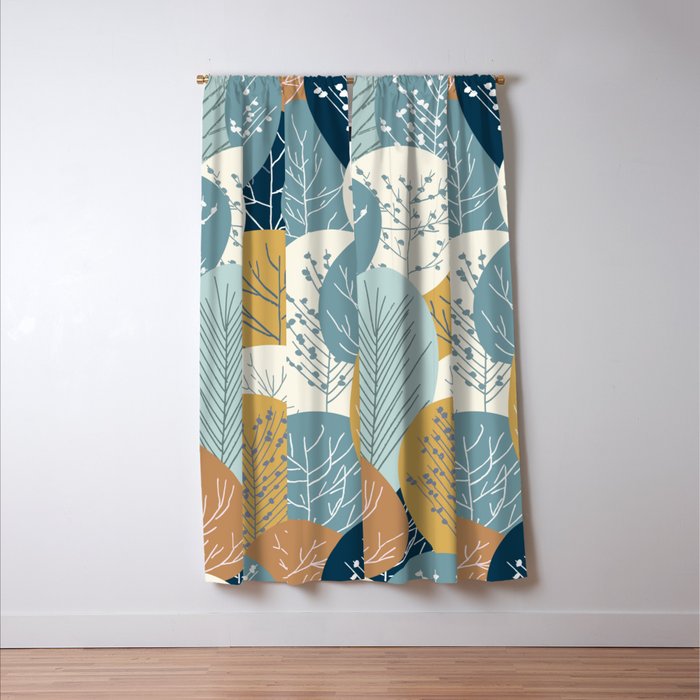 Forest Woodland Trees, Blue, Teal and Yellow, Floral Prints Window Curtain Gallery Image 3