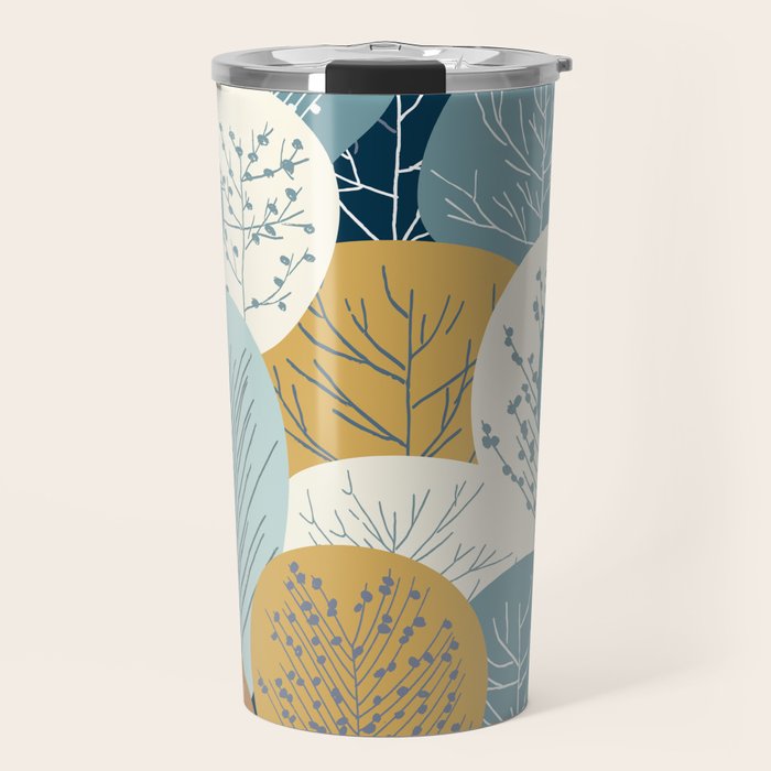 Forest Woodland Trees, Blue, Teal and Yellow, Floral Prints Travel Mug Gallery Image 1